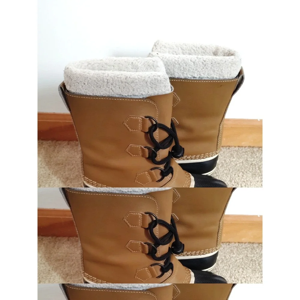 Sorel CARIBOU Youth 3‎ Fleece Lined Waterproof Hiking Carmel Leather Snow Boots